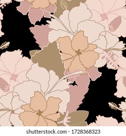 Elegant seamless pattern with hibiscus flowers, design elements. Floral  pattern for invitations, cards, print, gift wrap, manufacturing, textile, fabric, wallpapers