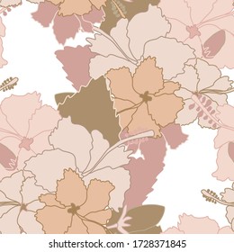 Elegant seamless pattern with hibiscus flowers, design elements. Floral  pattern for invitations, cards, print, gift wrap, manufacturing, textile, fabric, wallpapers