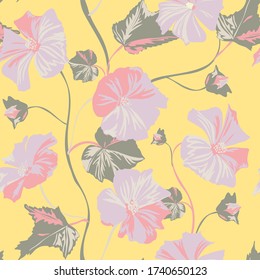 Elegant seamless pattern with hibiscus flowers, design elements. Floral  pattern for invitations, cards, print, gift wrap, manufacturing, textile, fabric, wallpapers