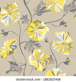 Elegant seamless pattern with hibiscus flowers, design elements. Floral  pattern for invitations, cards, print, gift wrap, manufacturing, textile, fabric, wallpapers. 2021 color trends