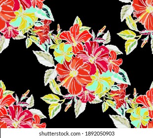 Elegante y sin fisuras con flores de hibisco, elementos de diseño. Patrón floral para invitaciones, tarjetas, impresiones, envolturas de regalo, manufactura, textiles, tejidos, papeles pintados