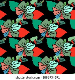 Elegante y sin fisuras con flores de hibisco, elementos de diseño. Patrón floral para invitaciones, tarjetas, impresiones, envolturas de regalo, manufactura, textiles, tejidos, papeles pintados