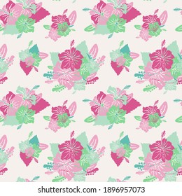 Elegant seamless pattern with hibiscus flowers, design elements. Floral  pattern for invitations, cards, print, gift wrap, manufacturing, textile, fabric, wallpapers