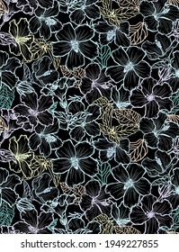 Elegant seamless pattern with hibiscus flowers, design elements. Floral  pattern for invitations, cards, print, gift wrap, manufacturing, textile, fabric, wallpapers