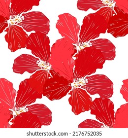 Elegant seamless pattern with hibiscus flowers, design elements. Floral  pattern for invitations, cards, print, gift wrap, manufacturing, textile, fabric, wallpapers