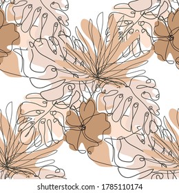 Elegant seamless pattern with hibiscus and leaves, design elements. Floral  pattern for invitations, cards, print, gift wrap, manufacturing, textile, fabric, wallpapers. Continuous line art style