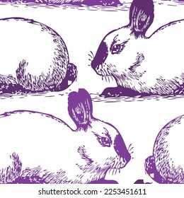 Elegant seamless pattern with himalayan rabbits, design elements. Animal  pattern for invitations, cards, print, gift wrap, manufacturing, textile, fabric, wallpapers. Chinese Symbol of 2023