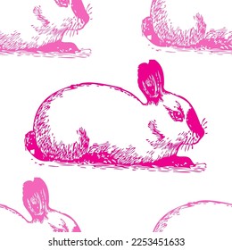 Elegant seamless pattern with himalayan rabbits, design elements. Animal  pattern for invitations, cards, print, gift wrap, manufacturing, textile, fabric, wallpapers. Chinese Symbol of 2023