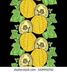 Elegant seamless pattern with honeydew fruits, design elements. Fruit  pattern for invitations, cards, print, gift wrap, manufacturing, textile, fabric, wallpapers. Food, kitchen, vegetarian theme