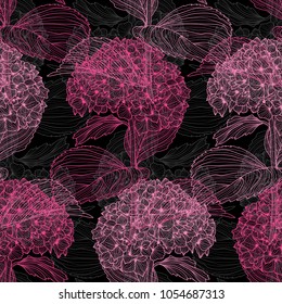 Elegant seamless pattern with hydrangea flowers, design elements. Floral  pattern for invitations, cards, print, gift wrap, manufacturing, textile, fabric, wallpapers