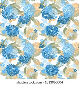 Elegant seamless pattern with hydrangea flowers, design elements. Floral  pattern for invitations, cards, print, gift wrap, manufacturing, textile, fabric, wallpapers