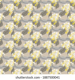 Elegant seamless pattern with hydrangea flowers, design elements. Floral  pattern for invitations, cards, print, gift wrap, manufacturing, textile, fabric, wallpapers. 2021 color trends