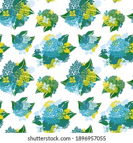 Elegant seamless pattern with hydrangea flowers, design elements. Floral  pattern for invitations, cards, print, gift wrap, manufacturing, textile, fabric, wallpapers
