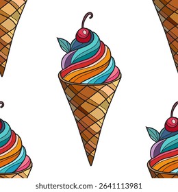 Elegant seamless pattern with ice cream, design elements. Summer pattern for invitations, cards, print, gift wrap, manufacturing, textile, fabric, wallpapers