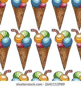 Elegant seamless pattern with ice cream, design elements. Summer pattern for invitations, cards, print, gift wrap, manufacturing, textile, fabric, wallpapers