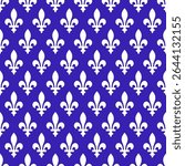 Elegant seamless pattern inspired by Saint Jean Baptiste Day, featuring white fleur-de-lis symbols on a royal blue background