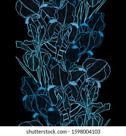 Elegant seamless pattern with iris flowers, design elements. Floral  pattern for invitations, cards, print, gift wrap, manufacturing, textile, fabric, wallpapers