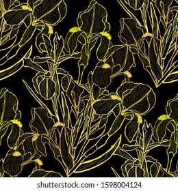 Elegant seamless pattern with iris flowers, design elements. Floral  pattern for invitations, cards, print, gift wrap, manufacturing, textile, fabric, wallpapers