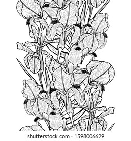 Elegant seamless pattern with iris flowers, design elements. Floral  pattern for invitations, cards, print, gift wrap, manufacturing, textile, fabric, wallpapers