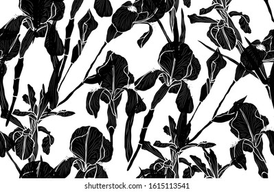 Elegant seamless pattern with iris flowers, design elements. Floral  pattern for invitations, cards, print, gift wrap, manufacturing, textile, fabric, wallpapers