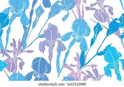 Elegant seamless pattern with iris flowers, design elements. Floral  pattern for invitations, cards, print, gift wrap, manufacturing, textile, fabric, wallpapers