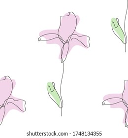 Elegant seamless pattern with iris flowers, design elements. Floral  pattern for invitations, cards, print, gift wrap, manufacturing, textile, fabric, wallpapers. Continuous line art style