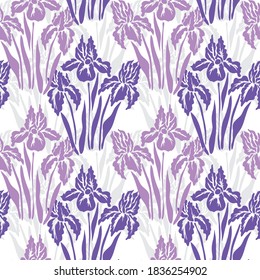 Elegant seamless pattern with iris flowers, design elements. Floral  pattern for invitations, cards, print, gift wrap, manufacturing, textile, fabric, wallpapers