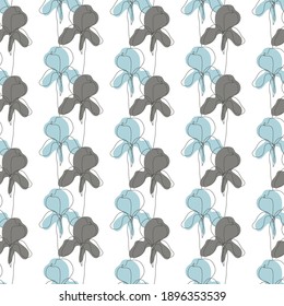 Elegant seamless pattern with iris flowers, design elements. Floral  pattern for invitations, cards, print, gift wrap, manufacturing, textile, fabric, wallpapers. Continuous line art style