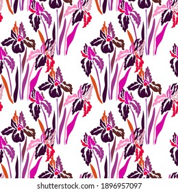 Elegant seamless pattern with iris flowers, design elements. Floral  pattern for invitations, cards, print, gift wrap, manufacturing, textile, fabric, wallpapers