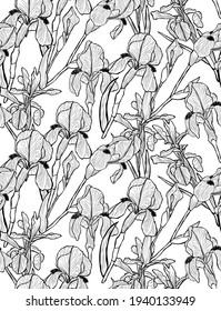 Elegant seamless pattern with iris flowers, design elements. Floral  pattern for invitations, cards, print, gift wrap, manufacturing, textile, fabric, wallpapers