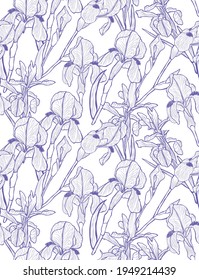 Elegant seamless pattern with iris flowers, design elements. Floral  pattern for invitations, cards, print, gift wrap, manufacturing, textile, fabric, wallpapers