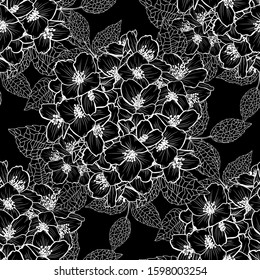 Elegant seamless pattern with jasmine flowers, design elements. Floral  pattern for invitations, cards, print, gift wrap, manufacturing, textile, fabric, wallpapers