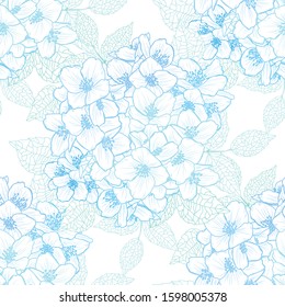 Elegant seamless pattern with jasmine flowers, design elements. Floral  pattern for invitations, cards, print, gift wrap, manufacturing, textile, fabric, wallpapers