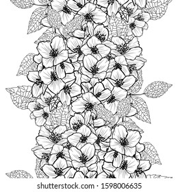 Elegant seamless pattern with jasmine flowers, design elements. Floral  pattern for invitations, cards, print, gift wrap, manufacturing, textile, fabric, wallpapers