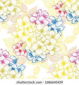 Elegant seamless pattern with jasmine flowers, design elements. Floral  pattern for invitations, cards, print, gift wrap, manufacturing, textile, fabric, wallpapers