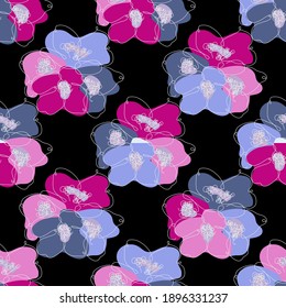 Elegante y sin fisuras con flores de jazmín, elementos de diseño. Patrón floral para invitaciones, tarjetas, impresiones, envoltura de regalo, manufactura, textiles, tela, papel pintado. Estilo de arte de línea continuo