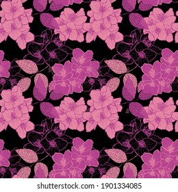 Elegant seamless pattern with jasmine flowers, design elements. Floral  pattern for invitations, cards, print, gift wrap, manufacturing, textile, fabric, wallpapers