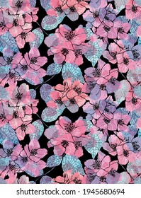 Elegant seamless pattern with jasmine flowers, design elements. Floral  pattern for invitations, cards, print, gift wrap, manufacturing, textile, fabric, wallpapers