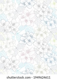 Elegant seamless pattern with jasmine flowers, design elements. Floral  pattern for invitations, cards, print, gift wrap, manufacturing, textile, fabric, wallpapers