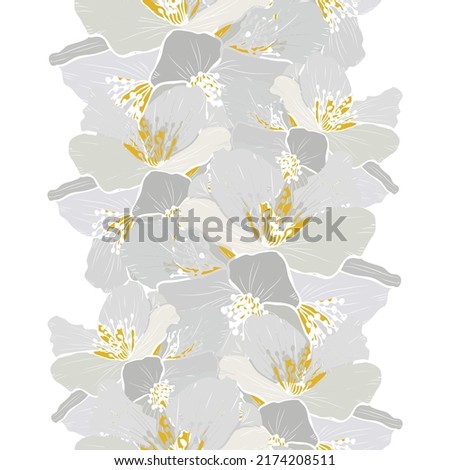 Elegant seamless pattern with jasmine flowers, design elements. Floral  pattern for invitations, cards, print, gift wrap, manufacturing, textile, fabric, wallpapers