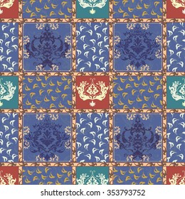 Elegant seamless pattern of lace and colorful Moroccan tiles, ornaments. 
It can be used for wallpaper patterns, web page background, surface texture.
