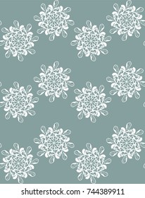 Elegant seamless pattern with lacy circled ornament. Vector background with zigzag rhythm.
