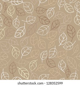 Elegant seamless pattern of leaves beige shades
