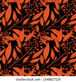 Elegant seamless pattern with leaves and berries, design elements. Floral  pattern for invitations, cards, print, gift wrap, manufacturing, textile, fabric, wallpapers
