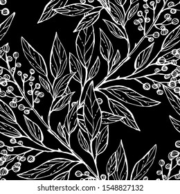 Elegant seamless pattern with leaves and berries, design elements. Floral  pattern for invitations, cards, print, gift wrap, manufacturing, textile, fabric, wallpapers