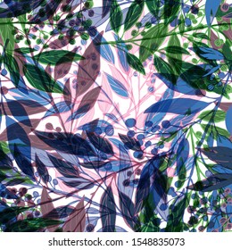 Elegant seamless pattern with leaves and berries, design elements. Floral  pattern for invitations, cards, print, gift wrap, manufacturing, textile, fabric, wallpapers