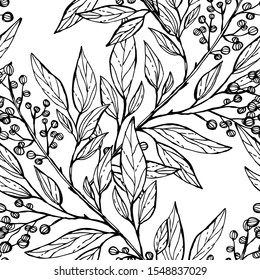 Elegant seamless pattern with leaves and berries, design elements. Floral  pattern for invitations, cards, print, gift wrap, manufacturing, textile, fabric, wallpapers