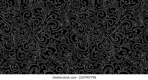 Elegant seamless pattern with leaves and curls. Luxury floral background. Vector illustration.
