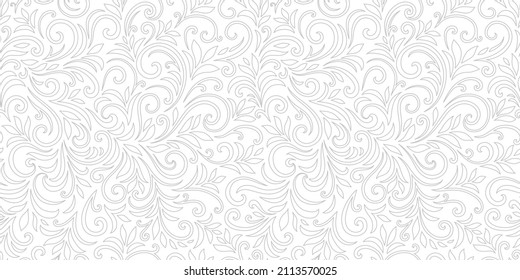 Elegant seamless pattern with leaves and curls. Luxury floral background. Vector illustration.
