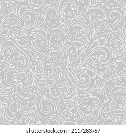 Elegant seamless pattern with leaves and curls. Luxury floral background. Vector illustration.
